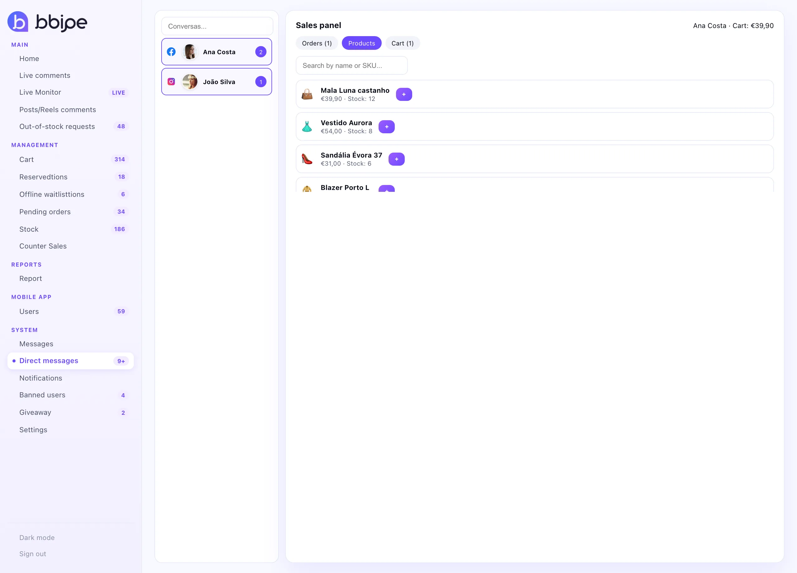 In-chat sales panel