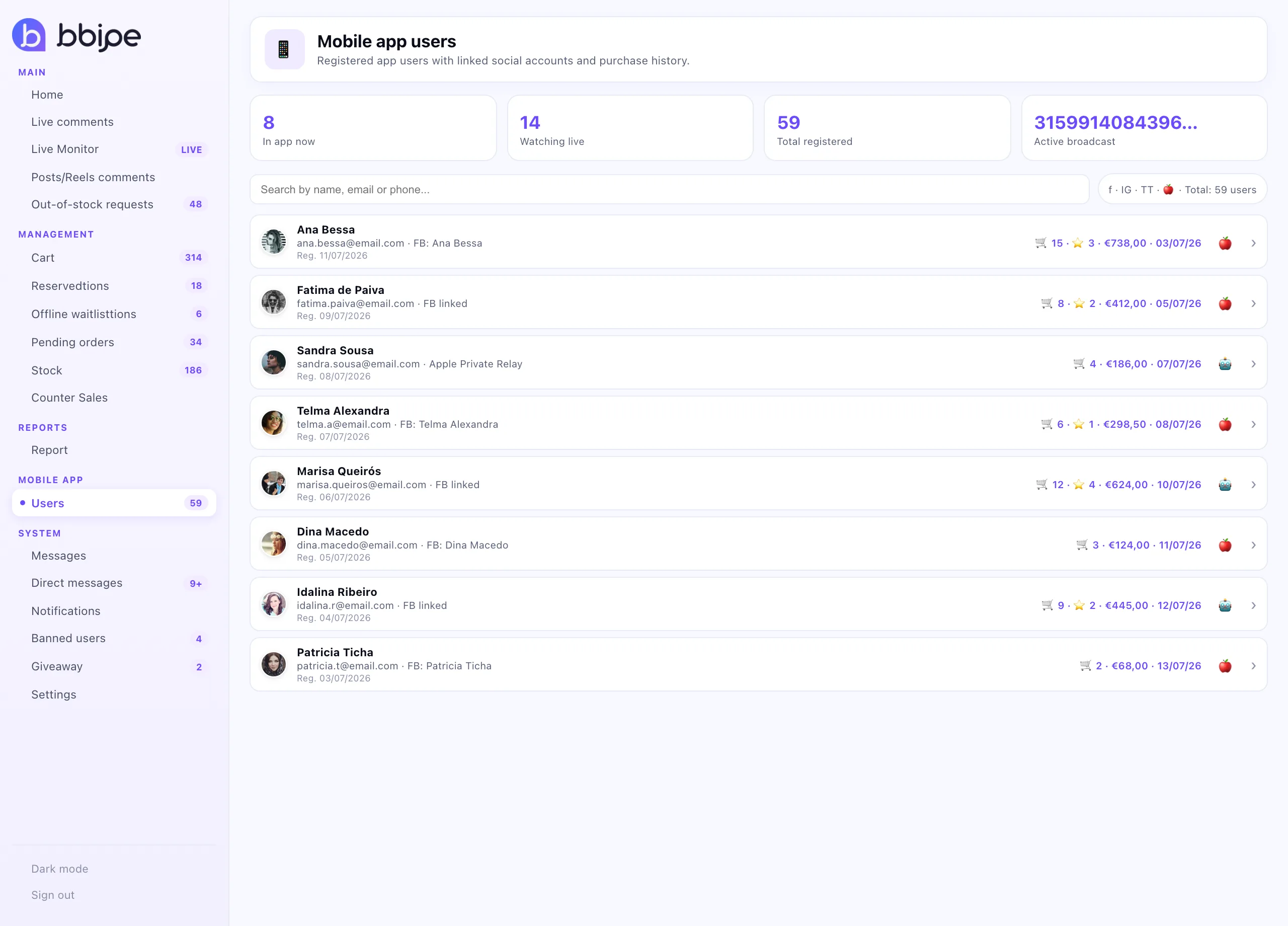 Online store, mobile app and notifications