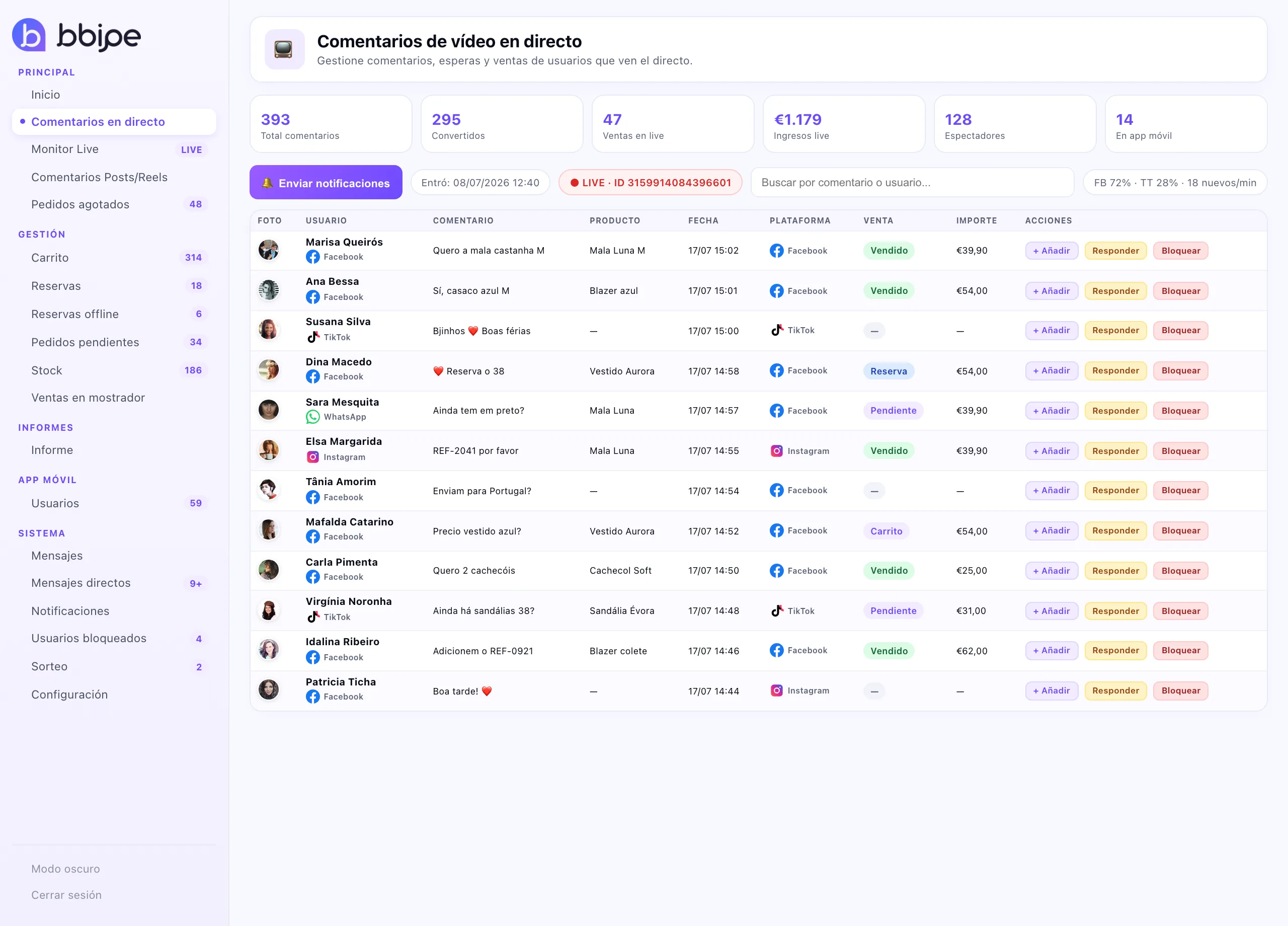 Gestiona y analiza cada transmisión en directo