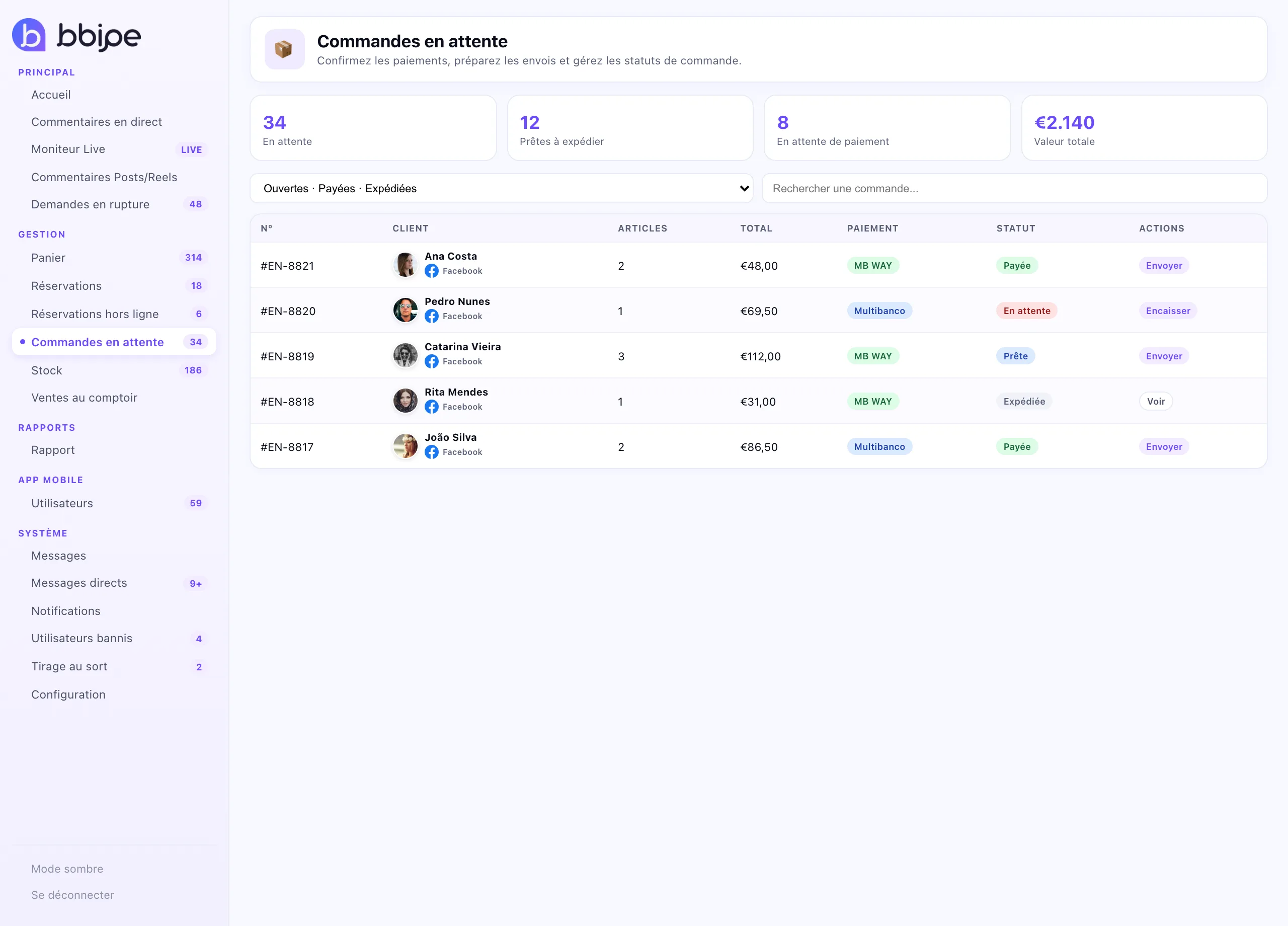 Gestion des commandes